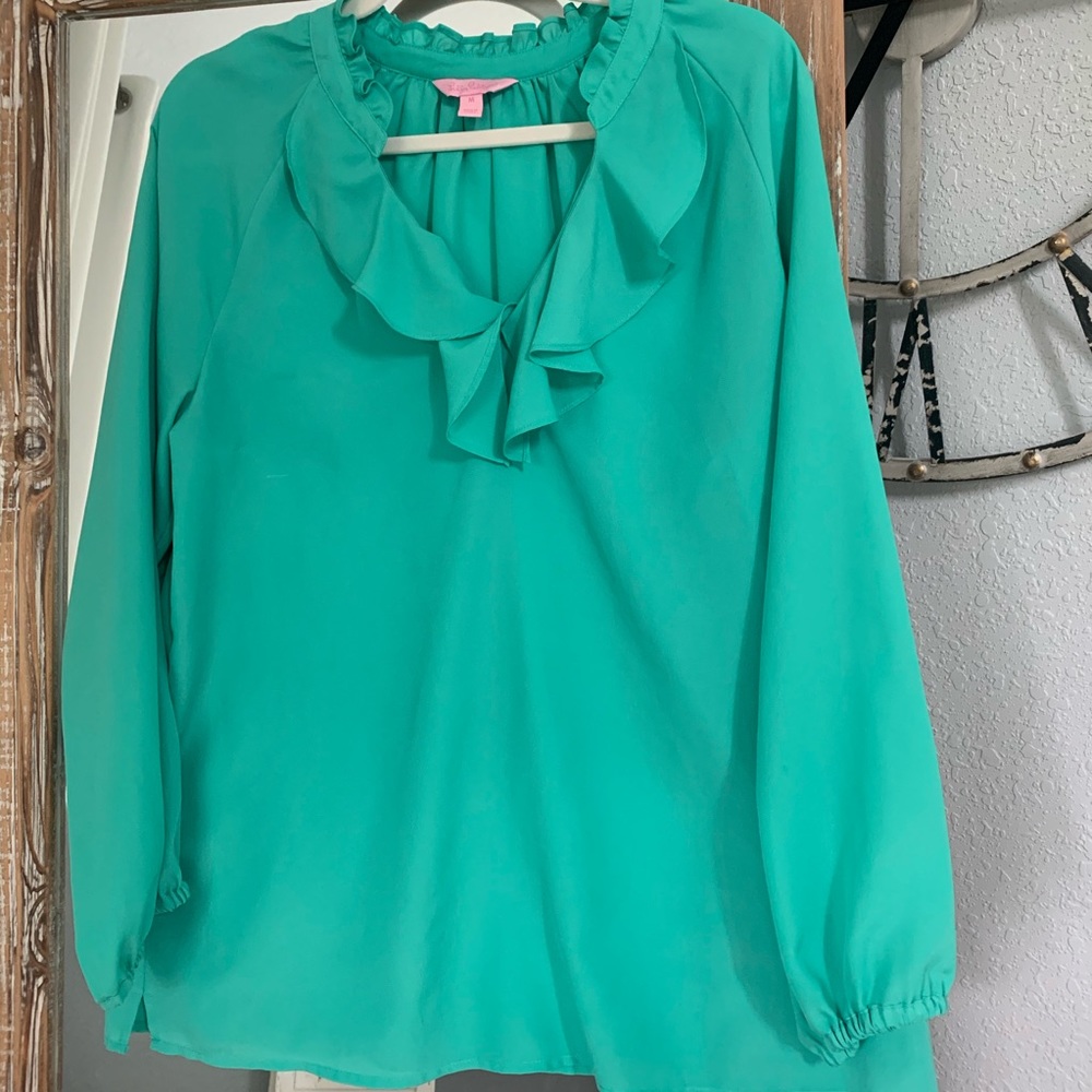 🌴Lilly Pulitzer Palm Tree Green Elsa Blouse🌴